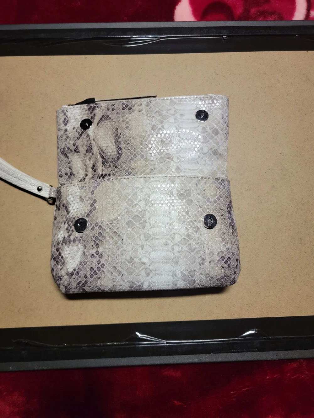 Snake-Embossed White Wristlet Crossbody Bag